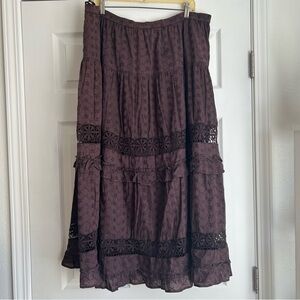 Dimre vintage brown lace tiered midi pull on skirt 18/20